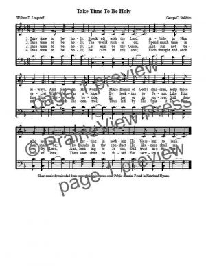Song: Take Time To Be Holy